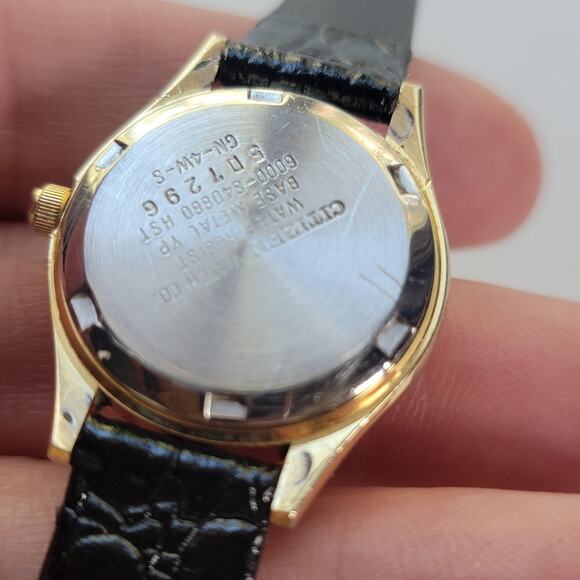 Citizen Womens Watch Gold Dial Gold Tone Black Leather Quartz Day Date Japan main image 9